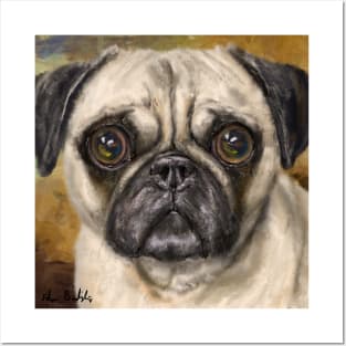 Adorable Pug Painting on Yellow - Mustard Background Posters and Art